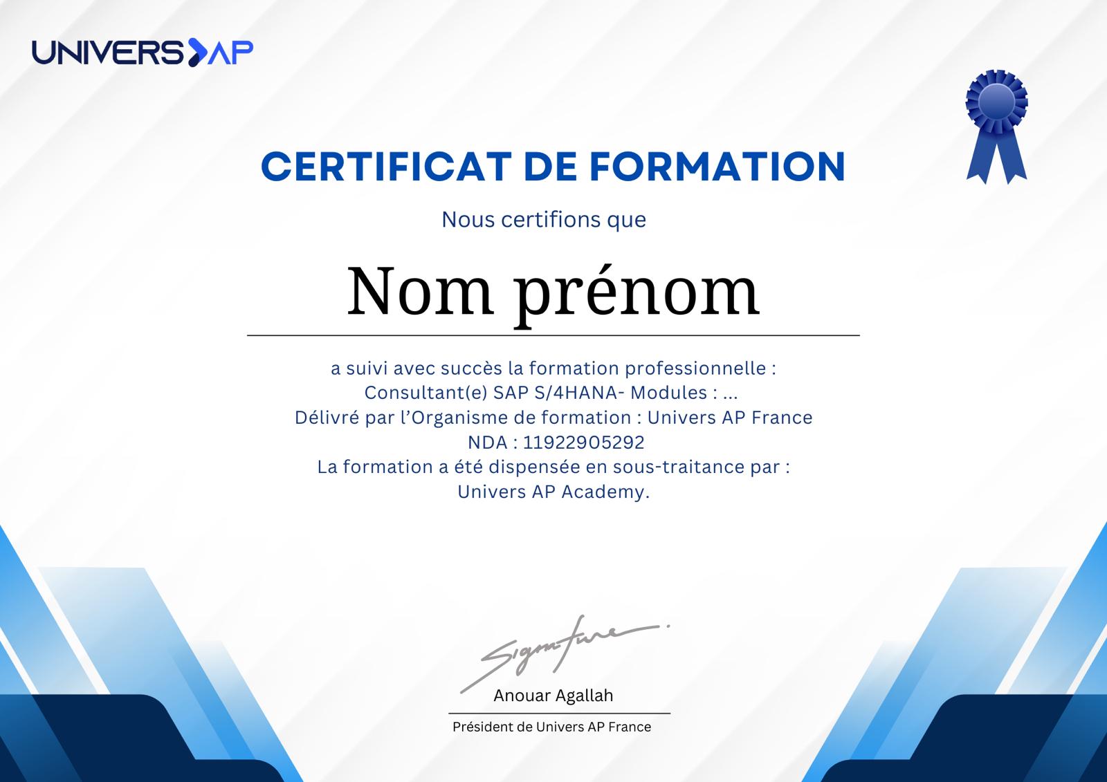 Certificat Universap Academy